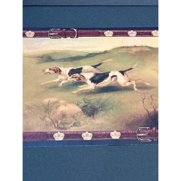 Raymond Waites Running Dogs Hunting Wallpaper Border Crown Burgundy Leather Belt - Picture 4 of 9